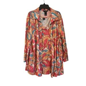 Ali Miles Button Front Blouse Tank 2 Piece Set Women XL Multi Crinkle Artsy Boho